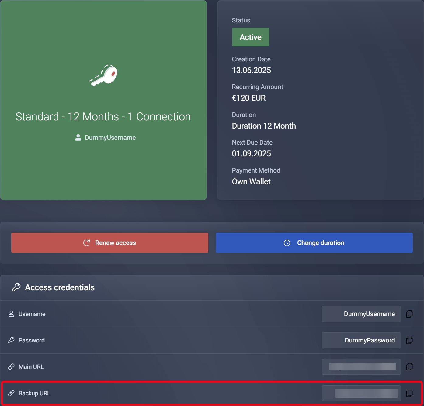 Backup URL setup example