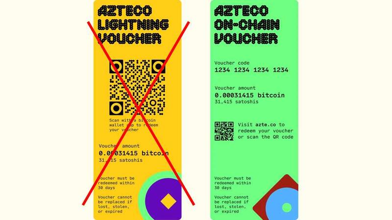 Azteco: Lightning (not accepted) vs. On-Chain (accepted)